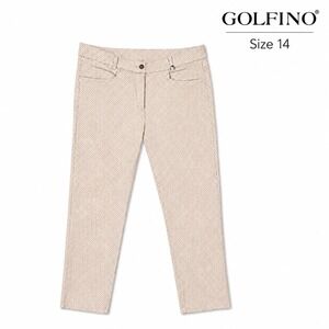 Golfino Women's Golf Pants Size 14 Tan Navy Polka Dot Stretch Straight Leg
